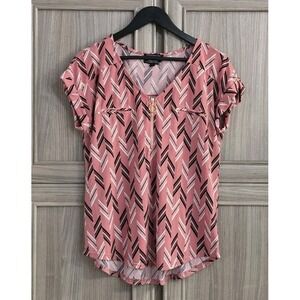 Flower and Feather Womens Top Large 1/4 Zip Geometric Stripe